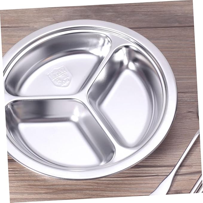 Cabilock 2pcs Stainless Steel Thickened Food Compartment Tray Serving Plates for Canteens Fast Food Home School Picnic Dishwasher Safe Practical Meal Storage