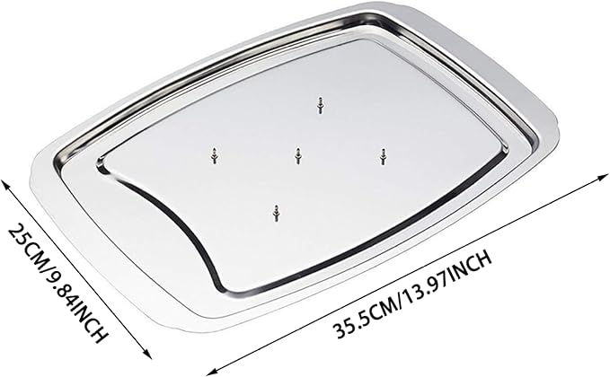 Stainless Steel Carving Tray Spiked Meat Dish with Spiked Caps Polished Non-Slip Serving Tray Turkey Pan for Slicing Cutting Chopping Xmas Decor