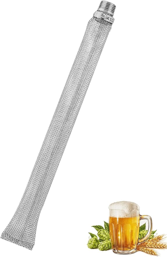 Stainless Steel Beer Filter, 12" pipe screens Boil Screen with Threaded Connection(1/2in Female Male NPT) for Homebrew Beer Brewing Equipment
