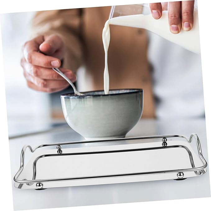 GANAZONO Stainless Steel Serving Tray Handles Rectangular Trays for Bar Restaurant