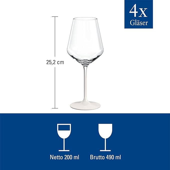 Villeroy & Boch - Manufacture Rock Blanc Red Wine Goblet Set, 4 pcs. Set of Drinking Glasses for Red Wine, 15.5 oz, Crystal Glass, Matte White Slate Look