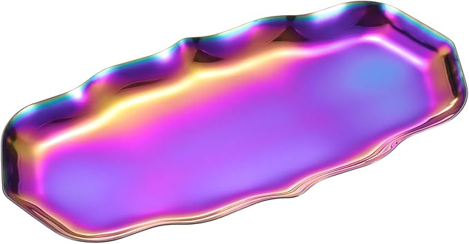 uxcell Stainless Steel Decorative Tray 8.6" x 4.3" Wave Serving Tray Suitable for Jewelry Coffee Table Bar Kitchen Countertop Bathroom Tableware, Multicolor