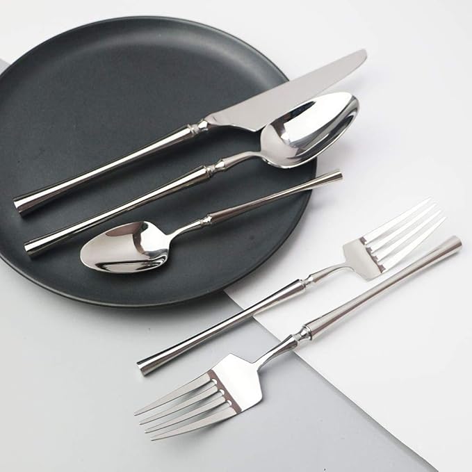 JASHII 20-piece 18/10 Stainless Steel Silver Flatware/Cutlery/Tableware Set Service for 4 Person, Include Knife/Fork/Spoon, Mirror Polished (Silver)