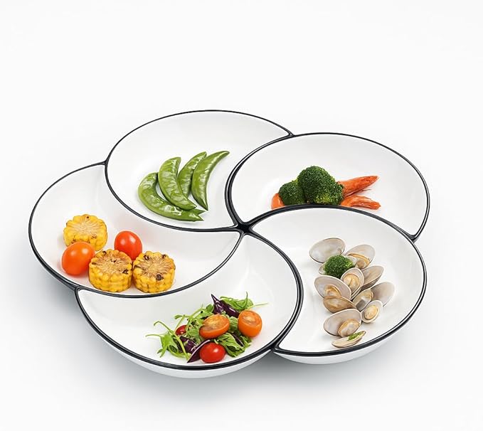 5pcs Porceline Serving Trays and Platters Ceramic Divided Serving Dishes Set Large White Decorative Appetizer Food Sushi Snacks Nuts Curry