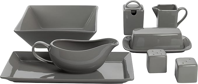 10 Strawberry Street Nova Square 40 pc Dinnerware Set, Gray