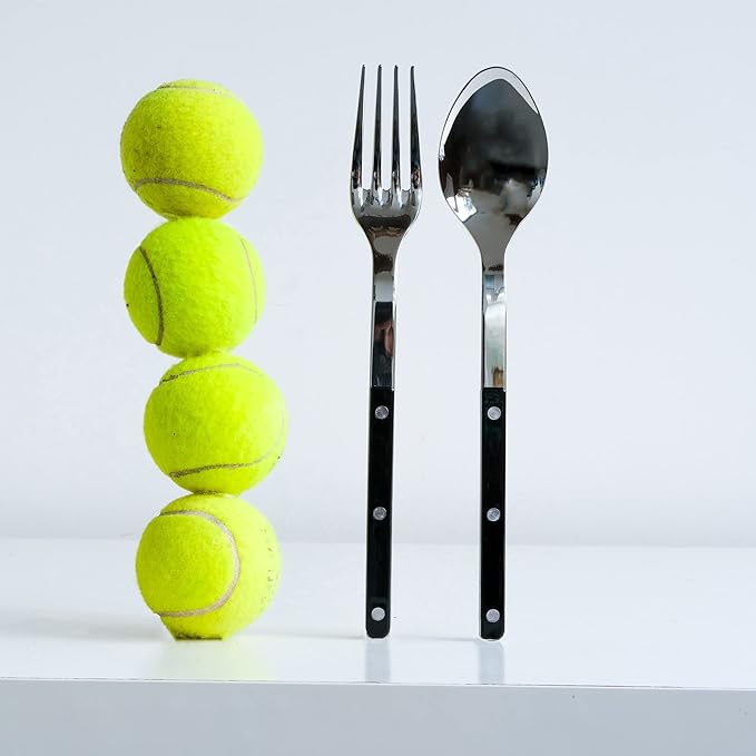 SABRE PARIS - 2-Piece Serving Set - Bistrot Collection - Large Fork & Large Spoon - Stainless Steel & Nylon - Dishwasher Safe - Black - Brilliant Finish