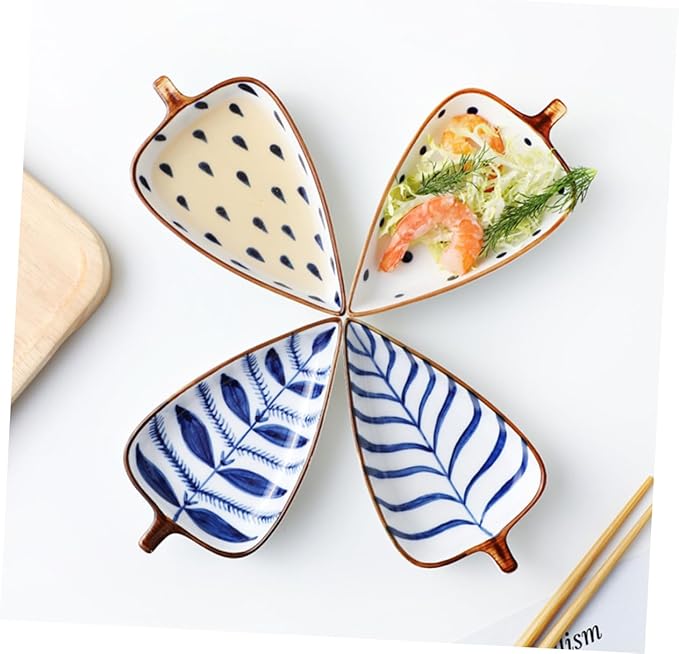 KICHOUSE 3Pcs Ceramic Snack Plates for Dipping Sauce Appetizer Dish Random Styles for Home Kitchen Outdoor Bbq and Parties and Design