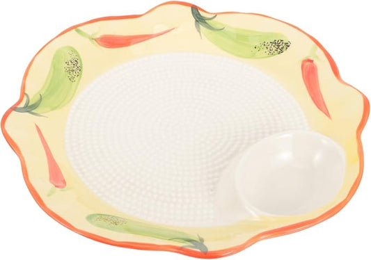 Alipis Dumpling Dish Snacks Serving Plate Ceramic Divided Sauce Dipping Plate