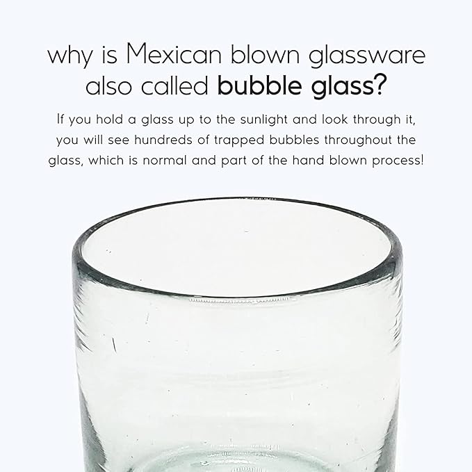 MexHandcraft Clear Blown 9 oz Juice Glasses (set of 6) Mexican Handmade Glassware, Recycled Glass, Lead-free, Toxin-Free (Juice)