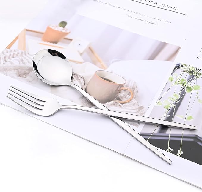 30Pcs Silver Simplicity Mirror Finished Cutlery Set, 18/0 Stainless Steel Daily Use Silverware Kitchen Home Restaurant Party Dessert Flatware Set Include Knife/Fork/Spoon, Service For 6