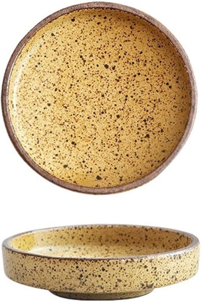 Sauce Dish Creative Rough Pottery Tableware Restaurant Snack Plate Household Snack Plate Simple Round Appetizer Plate Snack Plate(Yellow)
