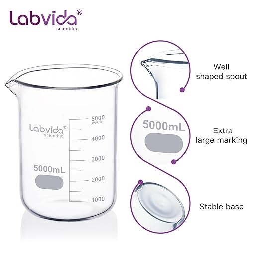 Griffin Low Form Glass Beaker, Vol.5000ml, 3.3 Borosilicate with Printed Graduation, LVA016