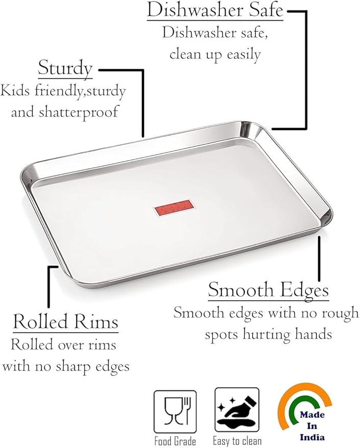 Stainless Steel Serving Tray Rectangle | Large Dining Table Plater (Set of 1)