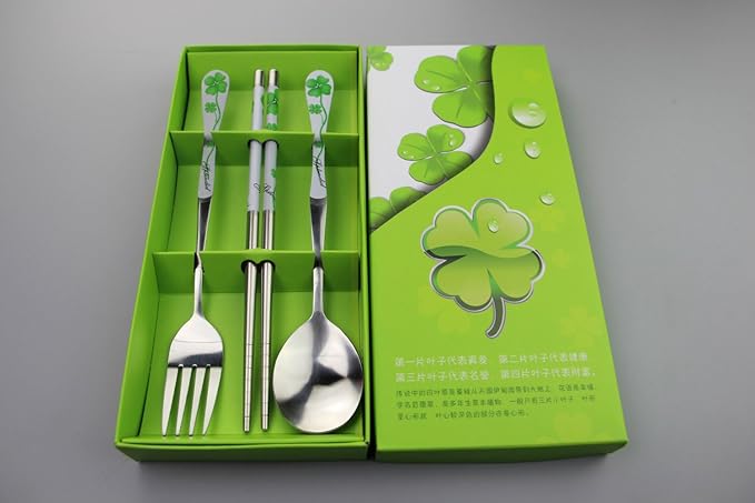 Stainless Steel Teaspoons Dinner Spoon Fork Chopsticks 3pcs Flatware Serving Sets，