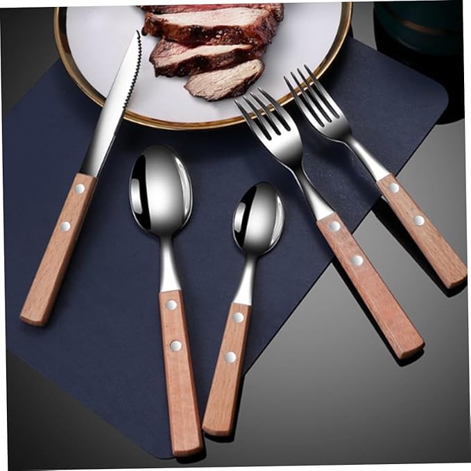 2sets Ergonomic Stainless Steel Utensil Set Serving Fork Spoon Slotted Spoon for Buffet Party Restaurant Easy Clean