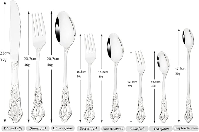 Elegant 32-Piece (4 Set) Retro Flatware Set, Stainless Steel Cutlery Set - Complete Eating Tableware Serving Set, Dishwasher Safe, Shiny Mirror Polish (Silver)