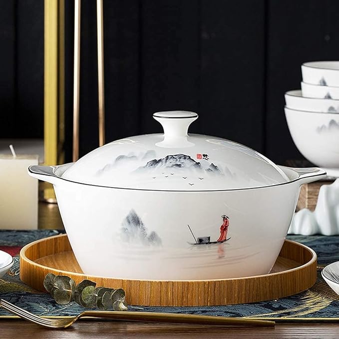 Dishes/Plate/Bowl Set,Dinnerware Sets for 4/6/ 12, Chinese Dinner Set, Black and White Plates and Bowls Set, Dish Set/Tableware Set, Chinese Ancient Ink Painting Design - for Home, Kitc