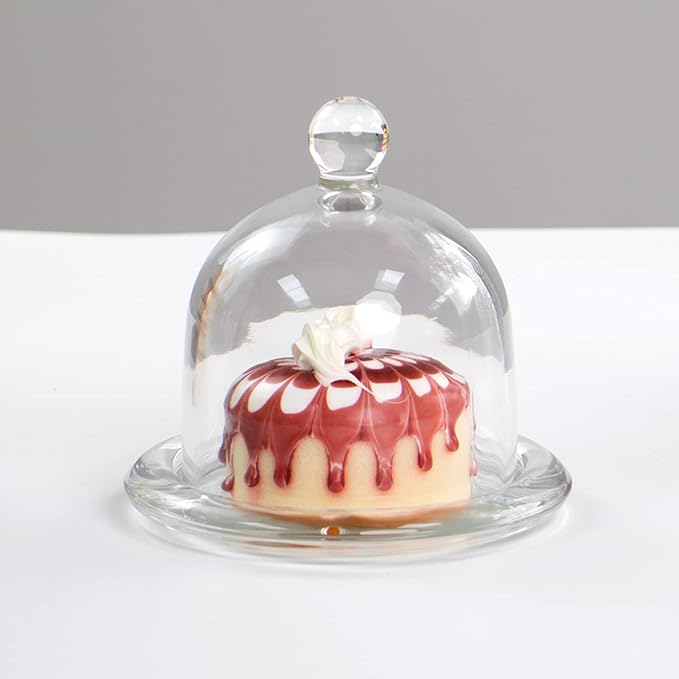 Glass Dessert Dome with Base, Mini Decorative Cake Tray with Glass Dome Cover, Cake Fruit Display Server Tray for Kitchen, Party, Weddings, Appetizer Dessert and Cheese Serving Platter
