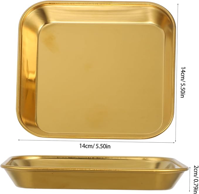 Ciieeo 2pcs Stainless Steel Food Trays Baking Small Square Metal Dinner Plates Gold Serving Tray for Appetizer Cookie