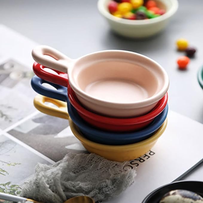 PRETYZOOM 4pcs Tray Handle Seasoning Sauce Plates Ceramics Dishes for Dipping Glazed for Easy Cleaning