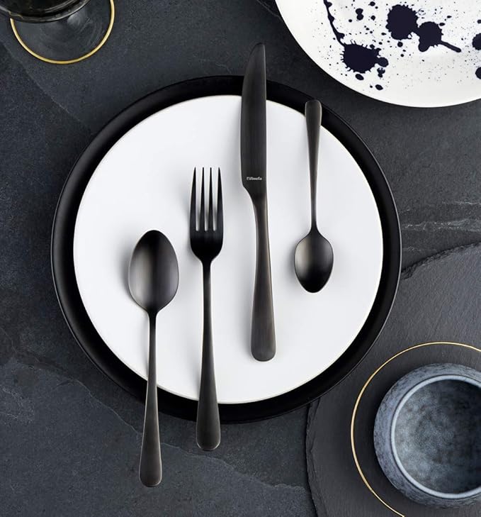 Amefa Austin 18/0 Stainless Steel Flatware Set - Matte Black 20-Piece Knife, Fork, and Spoon Cutlery - Service for 4 - Modern Silverware Set