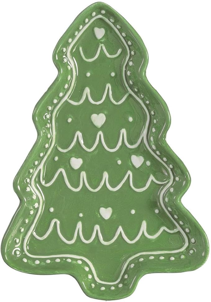 Shades of Green Plate Tree Shaped Embossed Ceramic Appetizer Plate, 8.25"