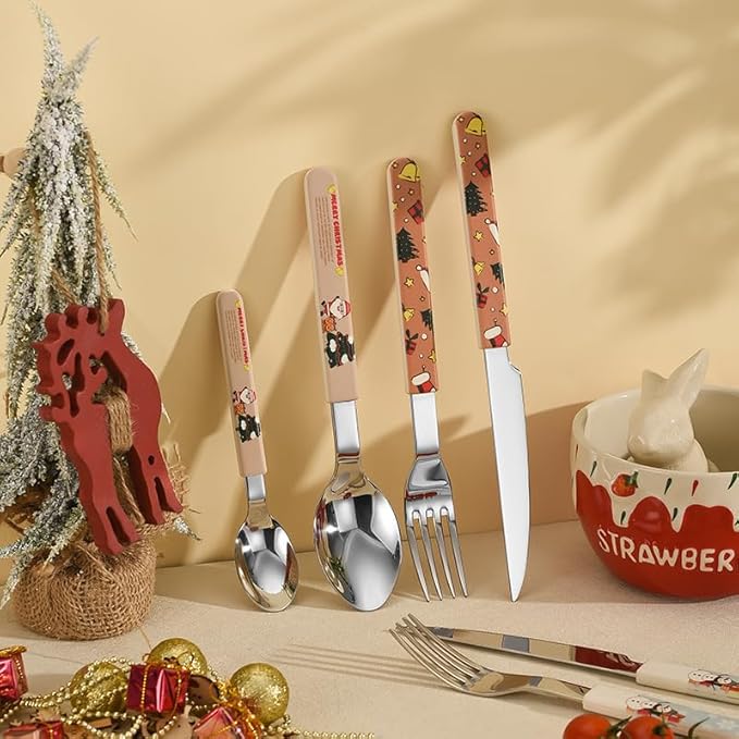 Stainless Steel Flatware serving set,Home Kitchen Eating Tableware Set,Dishwasher Safe,For Home Kitchen Restaurant Hote 4/16/24 Pieces Silicone Stainless Steel 304 Cutlery, Forks And Spoons Set Christ