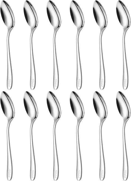Personalized Teaspoons Set, 12-piece Custom Text Engraved Spoons Silverware,18/0 Stainless Steel Dessert Spoons, Durable Small Spoon, 6.22 Inch Tea Spoon, Dishwasher Safe