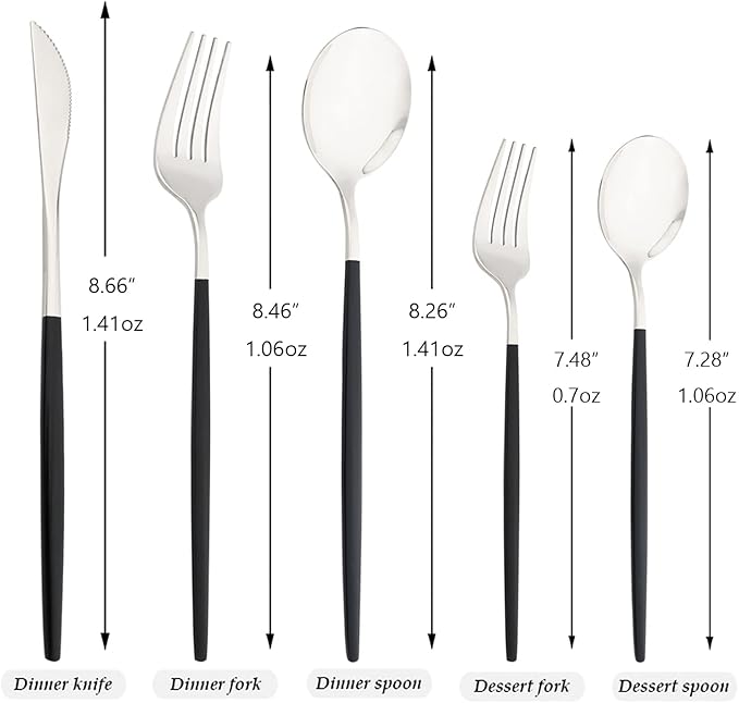 30-Piece Snplowum Mirror Flatware Serving Set, 18/0 Stainless Steel Dinnerware With Black Handle, Modern Durable Home Kitchen Eating Tableware Set Service For 6 (Black Silver)