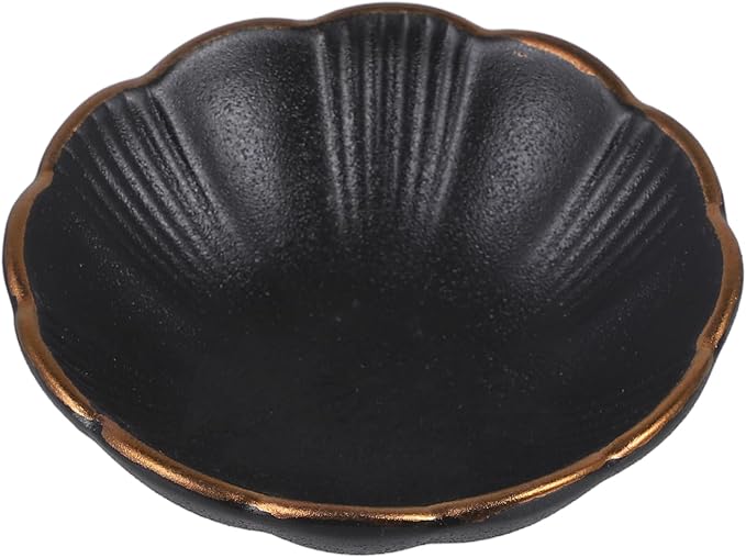 GLEAVI 2 pcs Ceramic Sauce Dish Black Appetizer Plates for Dipping Condiments for Home Restaurants and Catering Elegant Design for Fruits Nuts and Sauces