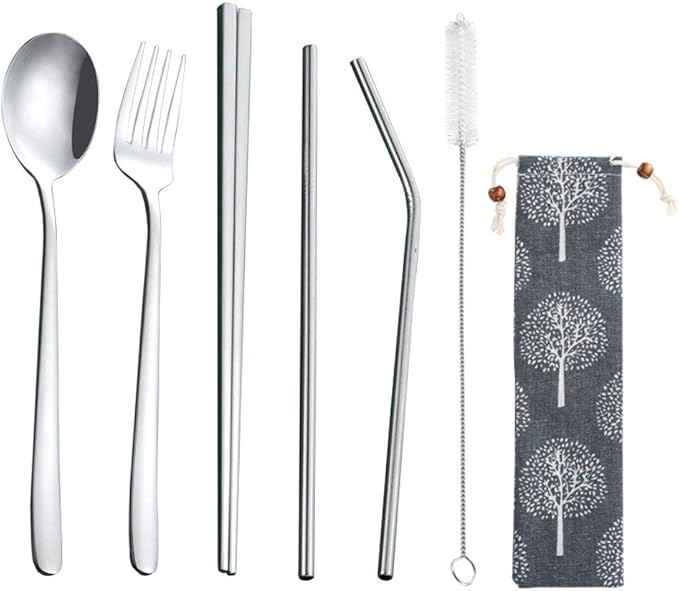 3pcs/6pcs Set Cutlery Dinnerware 304 Stainless Steel Flatware Set Tableware Dinner Spoon Fork Chopsticks Sucker Flatware Serving Sets (Silver - 6pcs)
