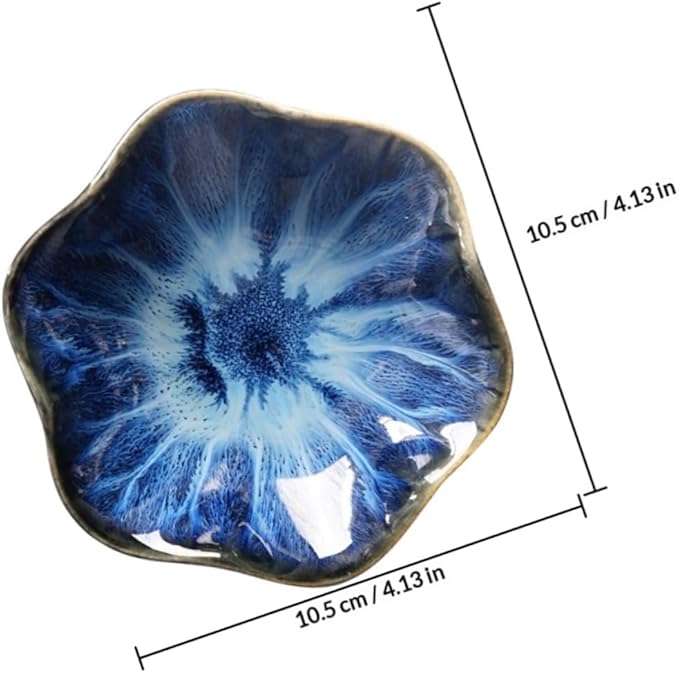 DOITOOL Ceramic Sauce Dipping Plates Set of 3, Small Lotus Leaf Seasoning Dishes in Blue Gradient, Rustic White and Natural Straw Colors, Appetizer Bowls for Soy Sauce and Random Color