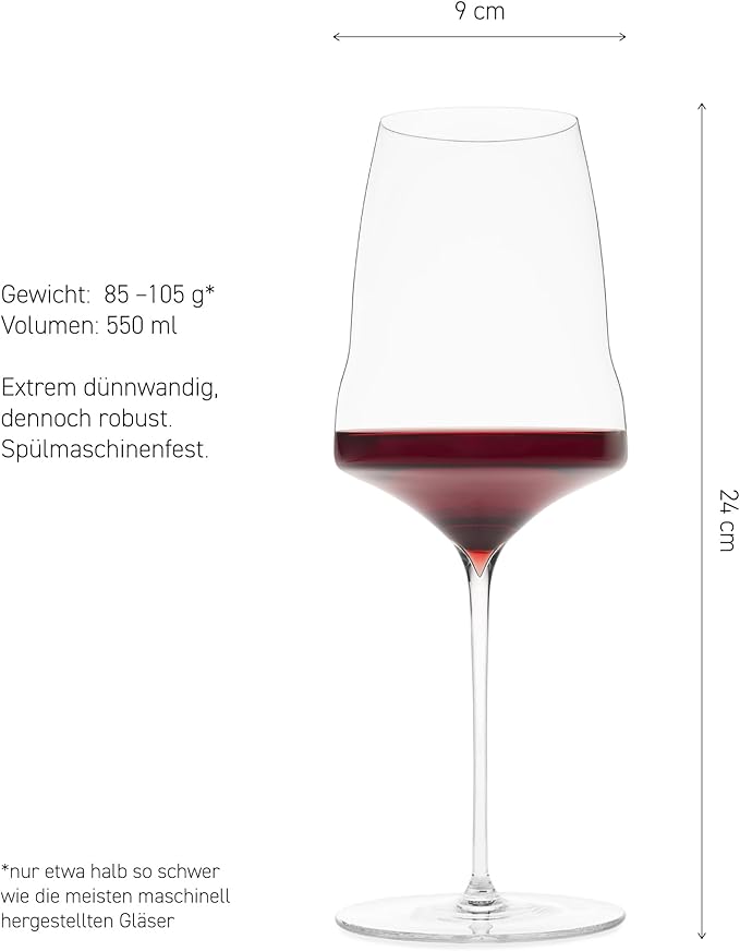 Josephinenhütte® JOSEPHINE N° 2 Wine Glasses [THE GLASS FOR CONNOISSEURS] – handcrafted & mouth-blown – set of 2 for medium-bodied white, rosé, and red wine – functional design for intense aroma