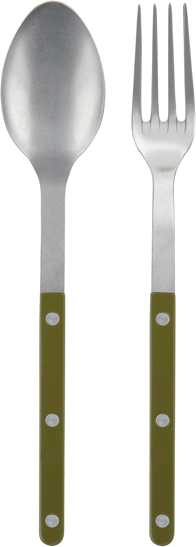 SABRE PARIS - 2-Piece Serving Set - Bistrot Vintage Collection - Large Fork & Large Spoon - Stainless Steel & Nylon - Dishwasher Safe - Fern Green - Mat Finish