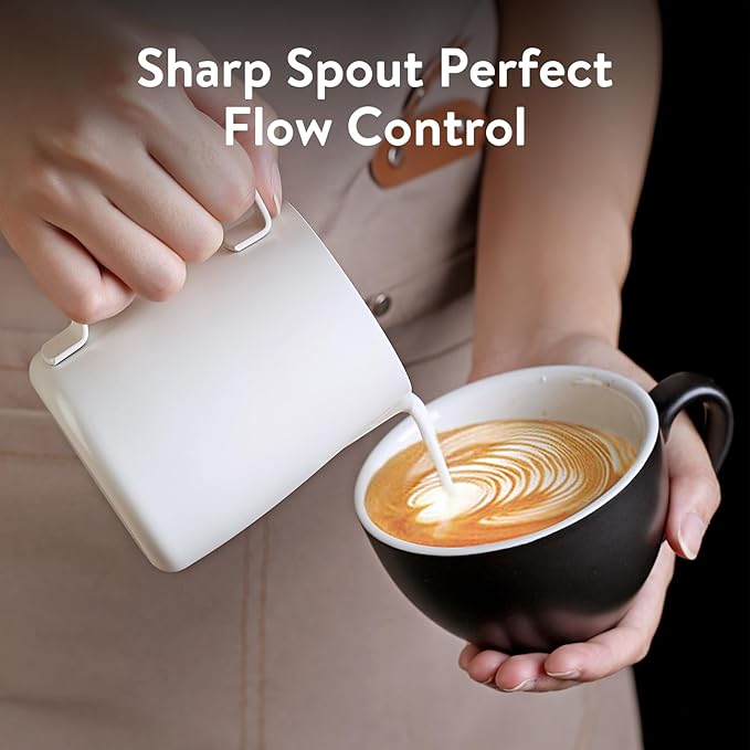 Milk Frothing Pitcher 350ml/12oz,Stainless Steel Latte Art Cup with Dual Arc Spout,Sharp Pouring Tip & Ergonomic Handle for Espresso Coffee Latte Cappuccino