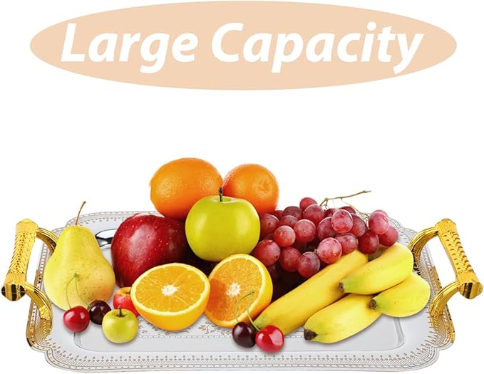 ABOOFAN European Style Double Handle Tray Retro Fruit Serving Plate 13.77X9.64 Inch Metal Tray for Home Kitchen Dining and Ktv