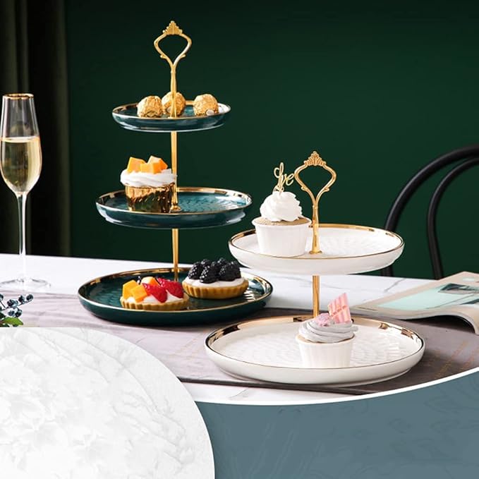 3 Tier Round Porcelain Tiered Cupcake Stand, Tiered Serving Stand, Dessert Stand, Serving Tray Platter for Tea Party, Wedding and Birthday (Green)