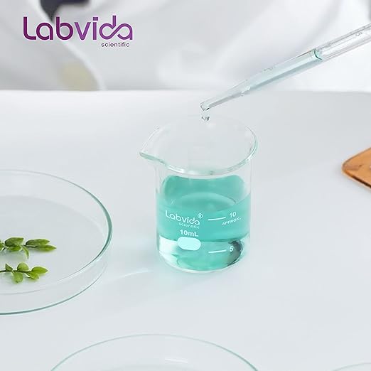 Upgrated 10ml Beaker Set, 12pcs of Beaker Shot Glasses, Low Form Glass Beakers Set, 3.3 Boro with Printed Graduation, LVA036