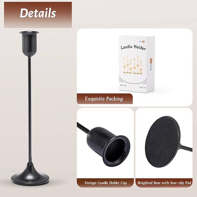 Candle Holder 6 PCS Candlestick Holders, Black Taper Candle Stick Holder, Modern Decorative Centerpiece, Christmas Decor, Gift for Home Fireplace Housewarming Candelabra Décor
