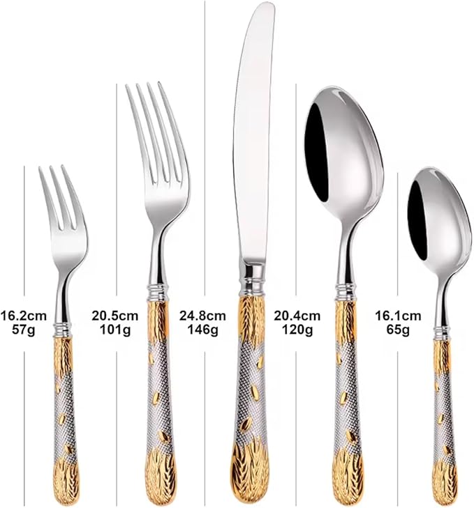 Luxury 20-Piece Wheat Ear Design Silverware Set, Premium 18/10 Stainless Steel Flatware, Serving 4. (Gold & Silver)