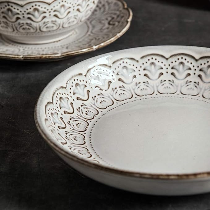 Dinner Plates,Pottery Tableware,16-pcs Dinnerware Sets, Ceramics Dinner Sets Pastoral Style, Complete Table Service Include Plates, Bowls and s, Compatible wit