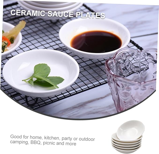 6-Piece Ceramic Sauce Dishes Set Small Dipping Plates for Condiments Snacks Appetizers Versatile Kitchen Supplies for Home and Restaurant Use