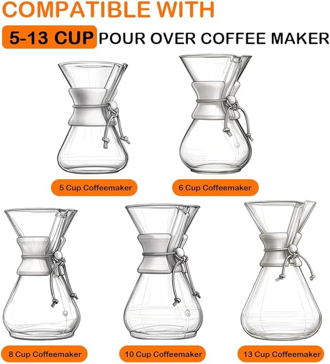 BYKITCHEN Pre-folded Pour Over Coffee Filter, Natural Unbleached Square Disposable Coffee Filter Papers for Pour-Over Coffee Maker Drippers and More(Set of 50)