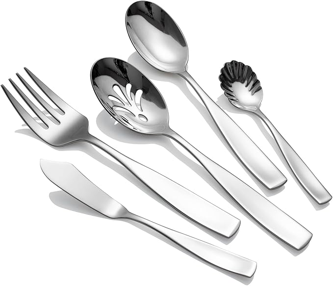 Serving Utensils, CITESANA 5-Piece Stainless Steel Silverware Serving Set Mirror Polished Hostess Flatware for Buffet Kitchen Dishwasher Safe