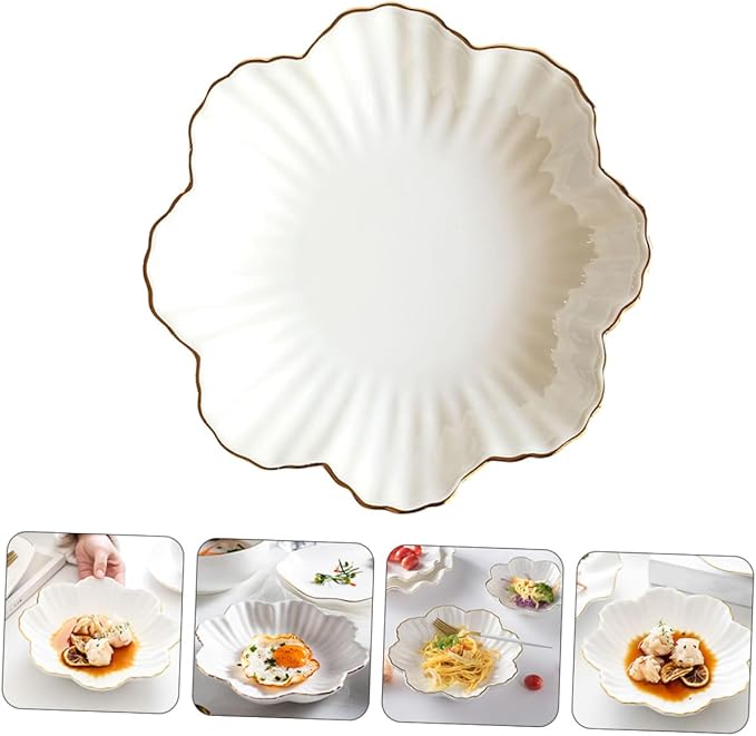 Amosfun Ceramic Serving Plate White Food Storage Dish Home Kitchen Tableware for Appetizers Salads and Pasta Microwave Safe