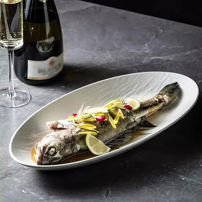SONGCHAO Party Supplies Steamed Fish Plate, Chopped Pepper Fish Head Plate, Western Food Plate, Vegetable Plate, Dumpling Plate, Large-capacity Ceramic Plate For Home Use Party Plates (Color : White)