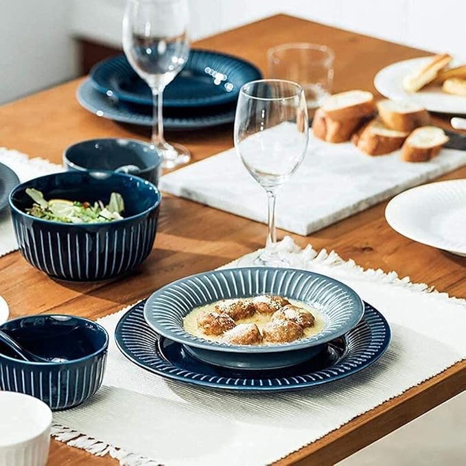 Elegant Dinner Plates,Dishes Plate Bowl Set,12 Pieces Ceramic Dinner Set Blue and White Porcelain Tableware Set Suitable for 4 People