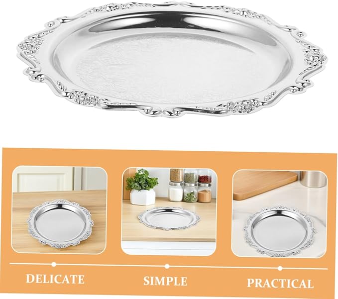 2pc Snack Iron Plate Serving Tray Vintage Jewelry Dish Retro Metal Trays for Desserts Chips and Dip Holder Home Decorative Plate