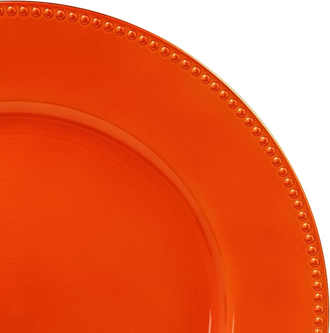 50 Pcs Orange Charger Plates Bulk, 13" Round Beaded Plate for Dinner, Decorative Plastic Table Chargers for Wedding, Holiday Party, Baby Shower, Event Decoration