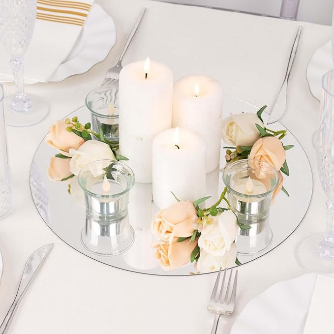 Efavormart 10 Pack Silver Mirror Plastic Charger Plates for Table Setting, 13" Lightweight Round Decorative Dining Plate Chargers